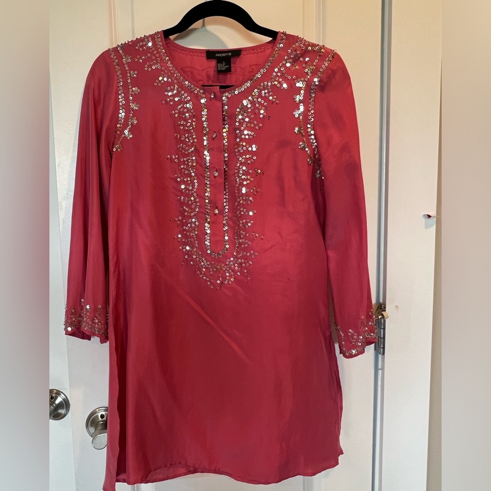 100% silk tunic top with sequins